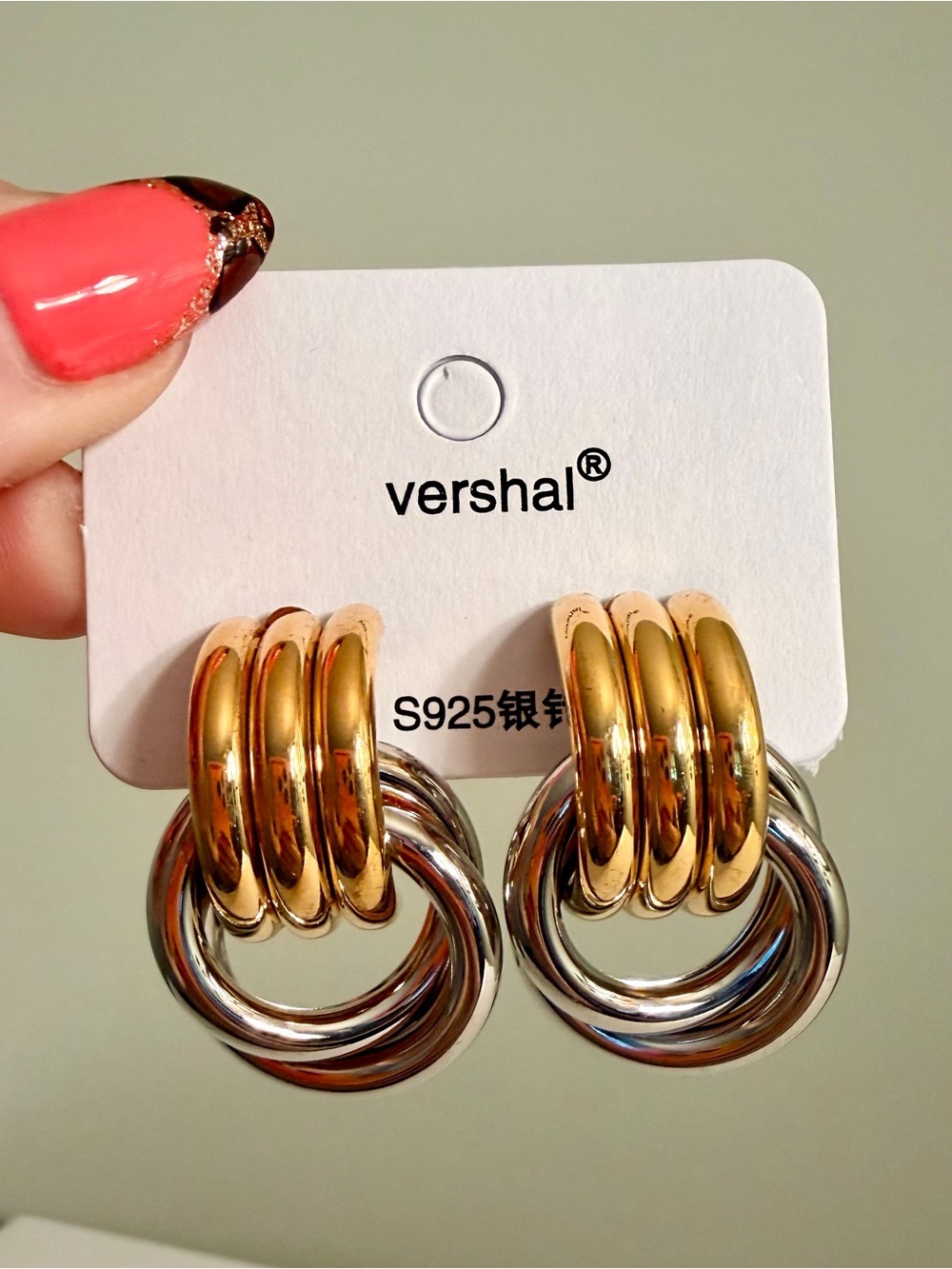 Vershal Two-Tone Gold Plated & Sterling Silver Hoop Drop Earrings